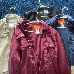Women’s FR Fire Resistant Button Up Work Shirts Lot of 4, Maroon Blue Tan Black